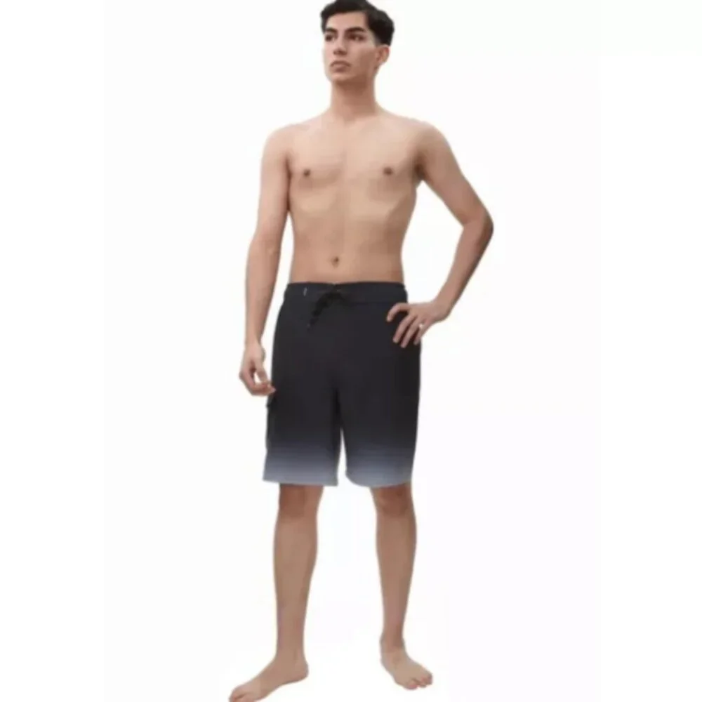 Rokka&Rolla Men M 32-34 Nightfall Gradient Elastic Waist Board Swim Trunks Short